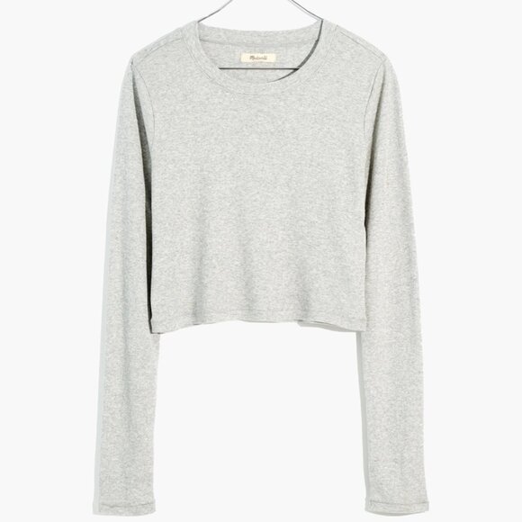 NWOT Madewell Fine Ribbed Supercrop Crewneck Long-Sleeve Tee - Picture 5 of 8
